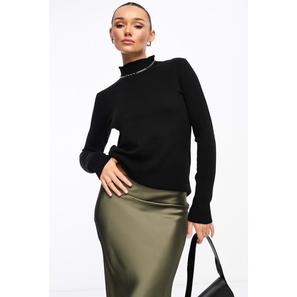 French Connection Black Mock Neck Sweater Ribbed Hem Acrylic Blend Size Small